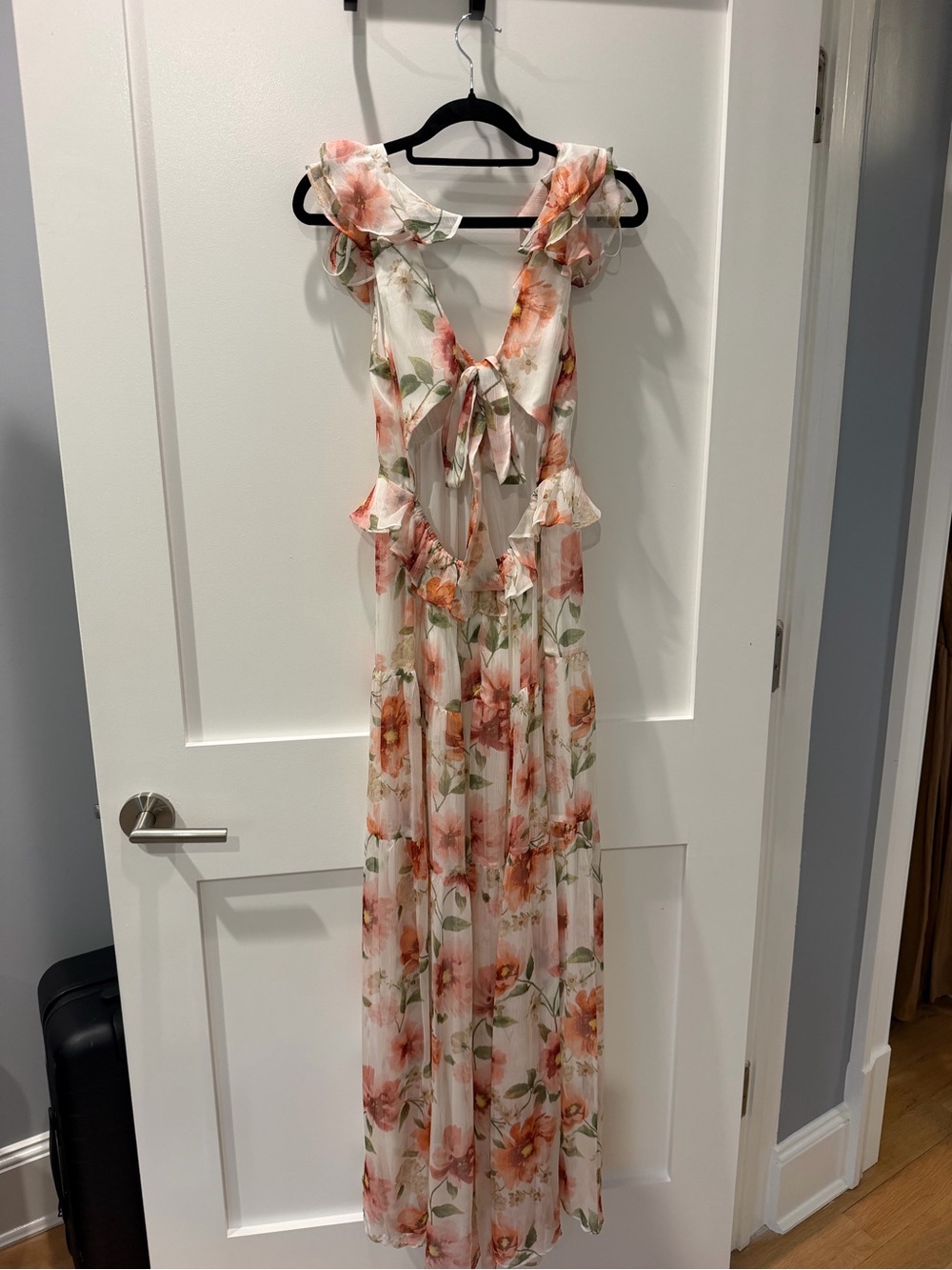Aqua Peach Floral Tie-Front Maxi Dress